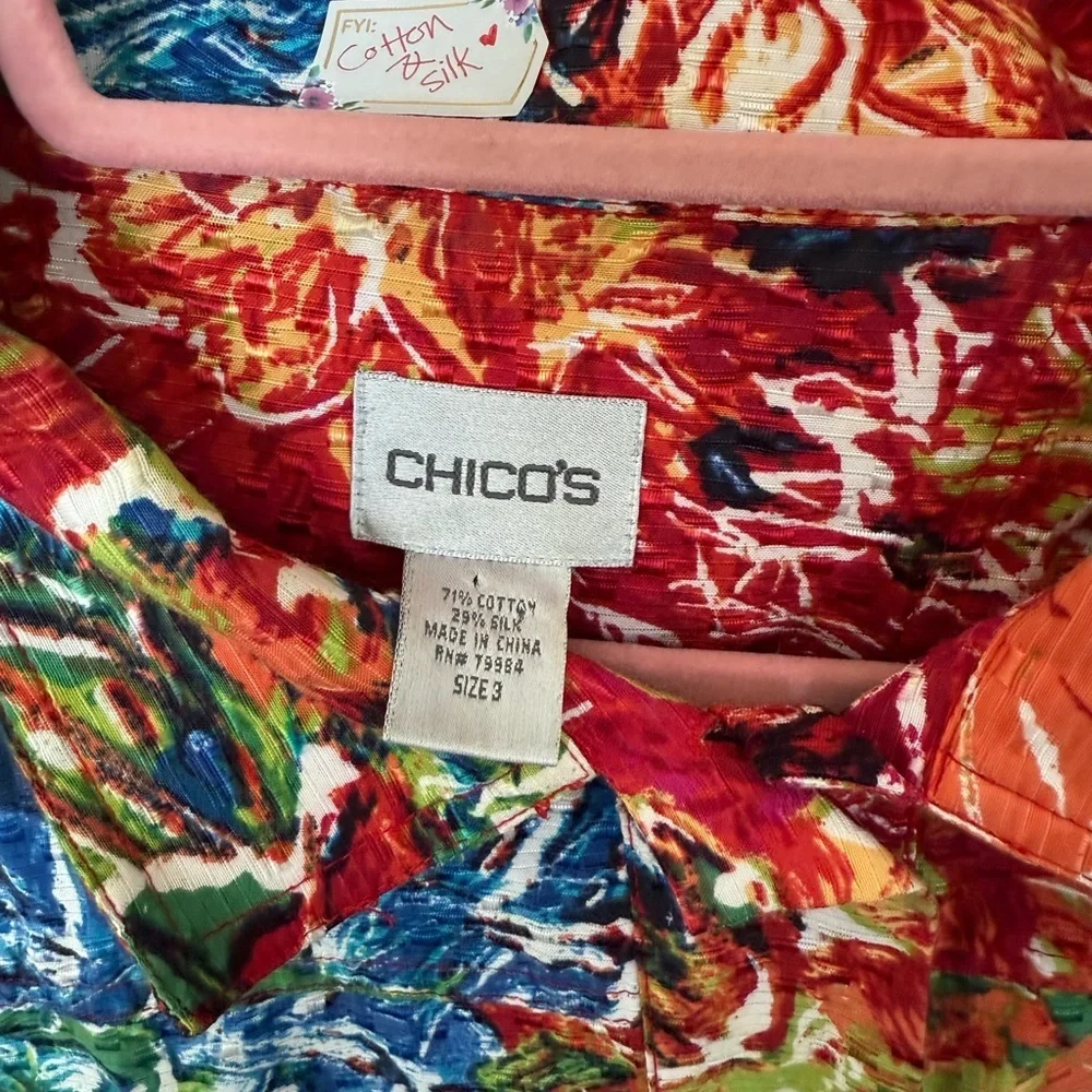 Chico's Multicolor Abstract Jacket Silk and Cotton Blend 🌱 - Picture 3 of 6